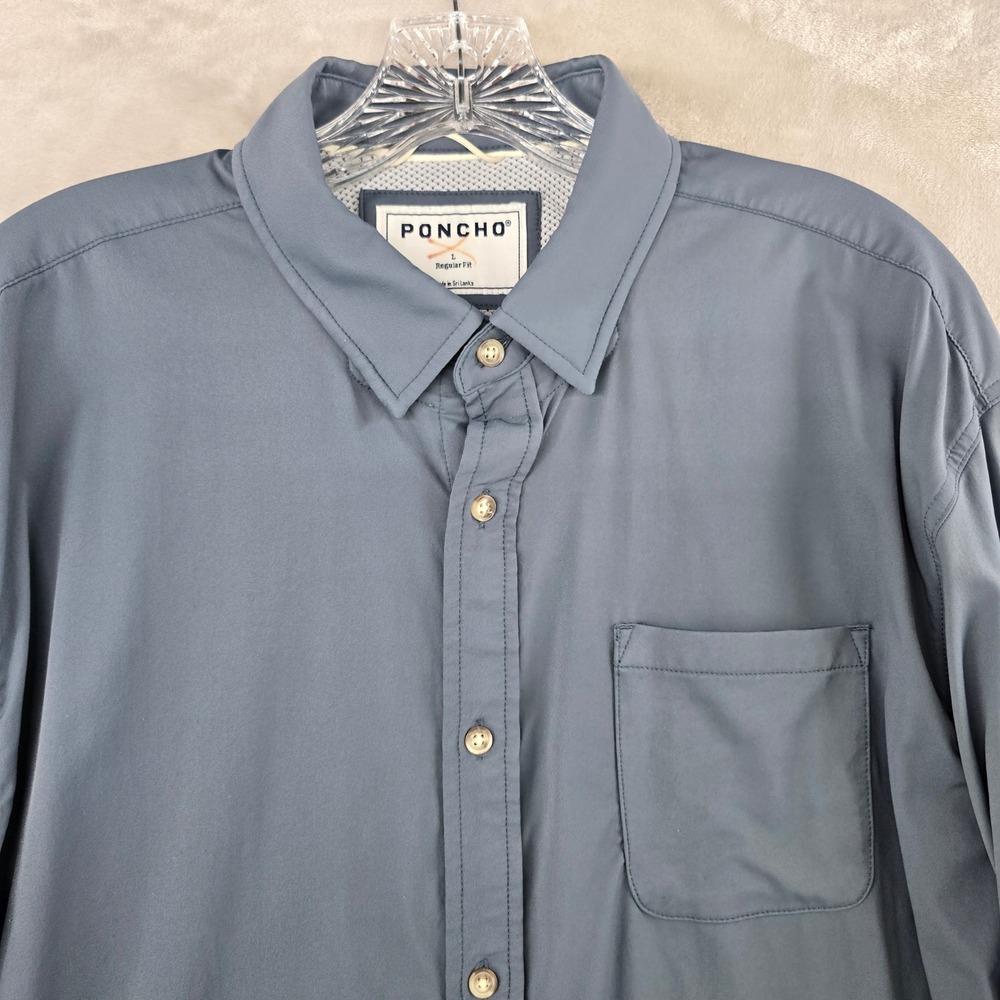 Poncho Outdoors ultra-lite Shirt Mens Large Blue Long Sleeve Button Up Fishing